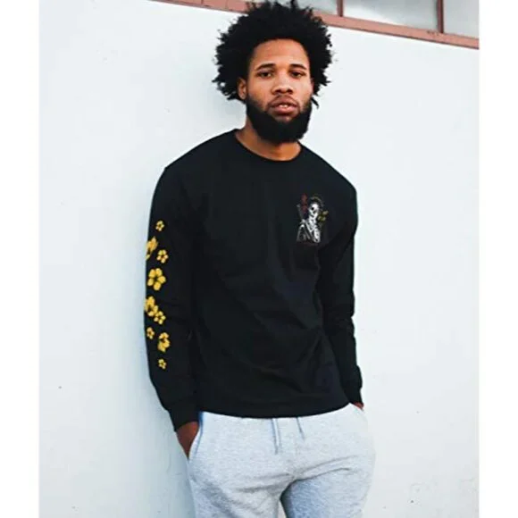 Riot Society Black L/S Skull & Floral Graphic Print Tee | Streetwear Grunge Moto - Picture 4 of 13